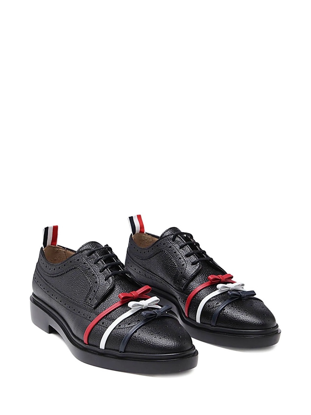 Thom Browne Black Leather Women's Brogues with Red, White & Blue Bows